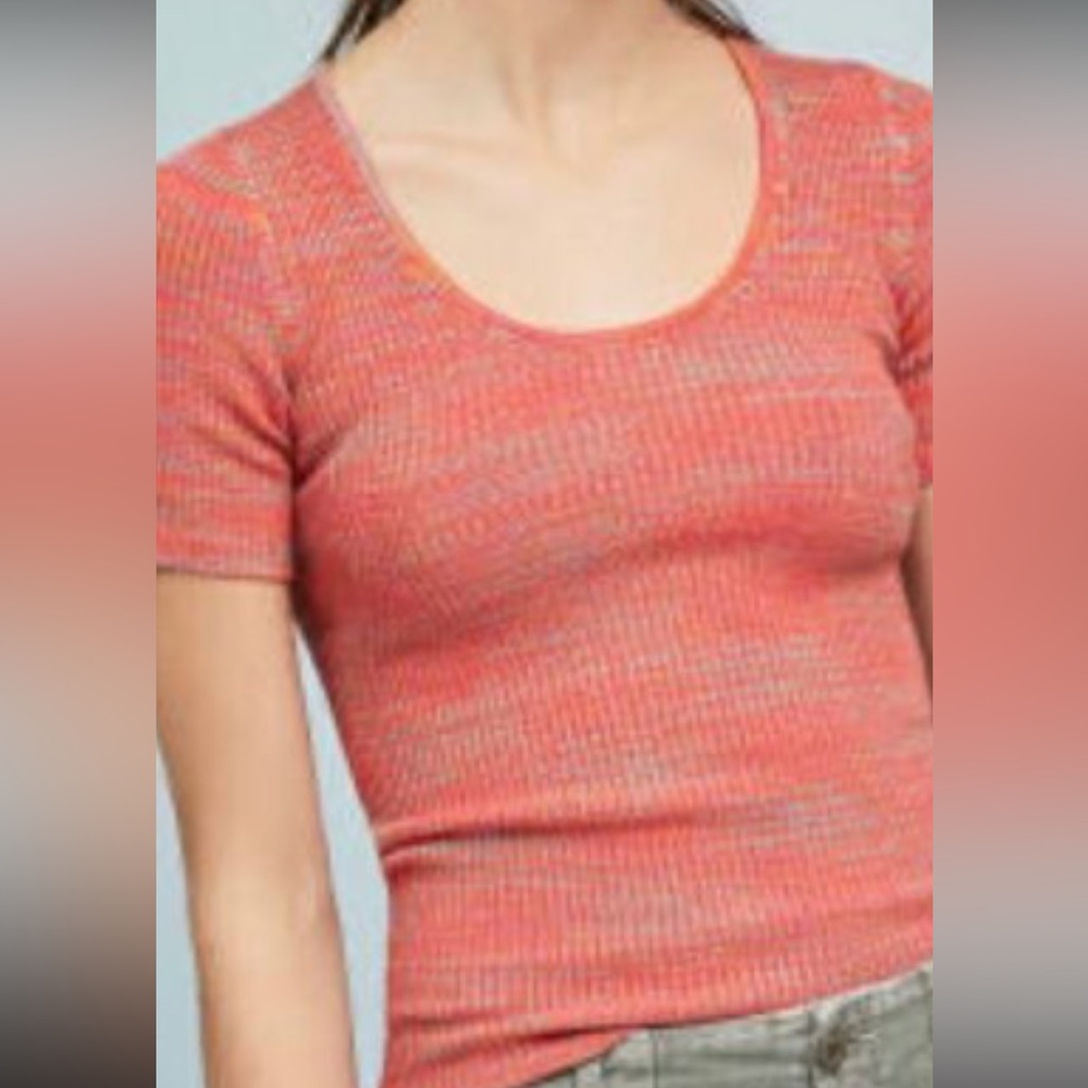 Anthropologie Moth short sleeve‎ top scoop neckline striped orange blouse